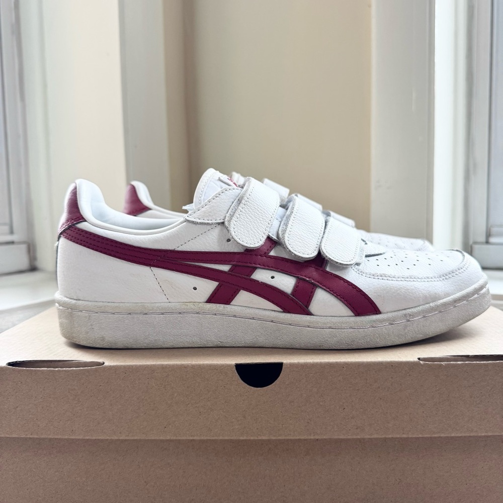 Onitsuka Tiger GSM Velcro Sneakers White Beet Juice Red Womens Size 9.5